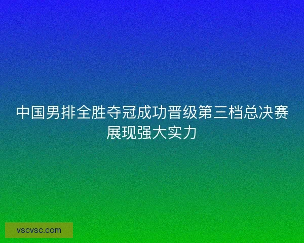 中国男排全胜夺冠成功晋级第三档总决赛展现强大实力